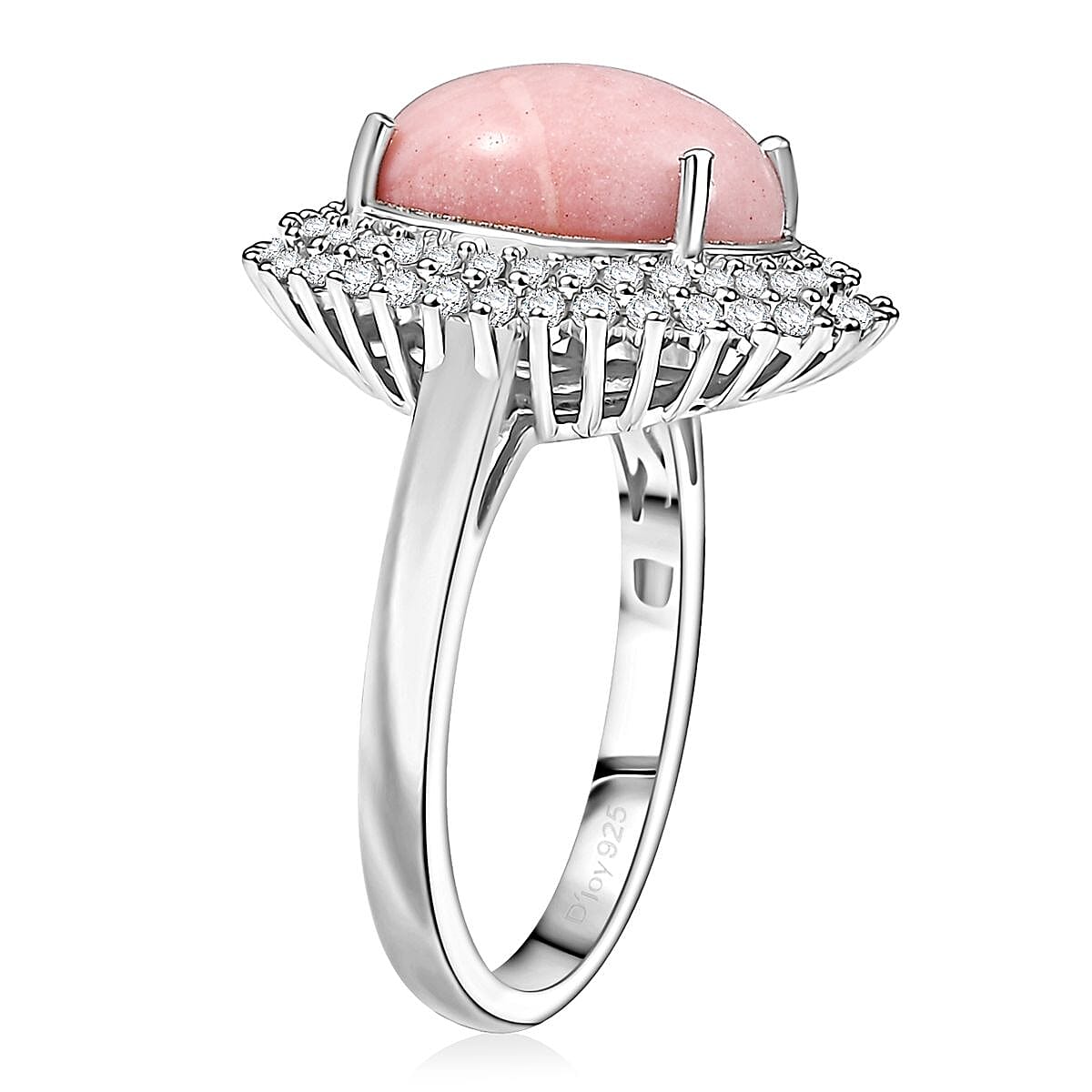 D'Joy Oregon Peach Opal and White Zircon 4.15 ctw Sunburst Ring in Platinum Over Sterling Silver (Size 9.0) image number 3