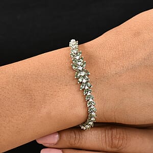 D'Joy Premium Malagasy Pine Apatite and White Zircon 10.65 ctw Whispering Leaves Bracelet in Rhodium Over Sterling Silver (7.25 In)