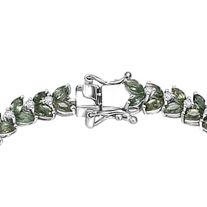 D'Joy Premium Malagasy Pine Apatite and White Zircon 10.65 ctw Whispering Leaves Bracelet in Rhodium Over Sterling Silver (7.25 In)