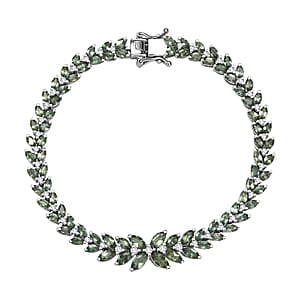 D'Joy Premium Malagasy Pine Apatite and White Zircon 11.20 ctw Whispering Leaves Bracelet in Rhodium Over Sterling Silver (8.00 In)