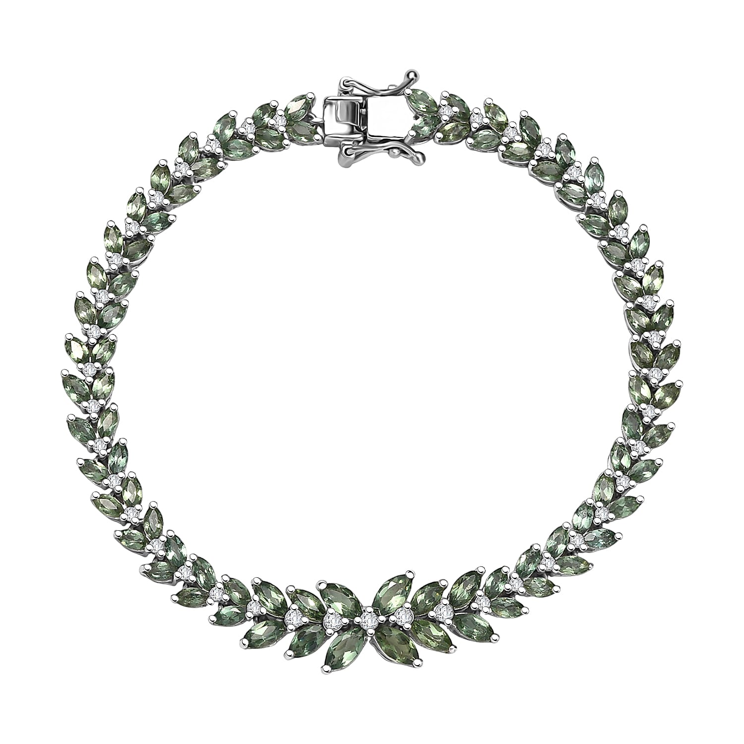 D'Joy Premium Malagasy Pine Apatite and White Zircon 10.20 ctw Whispering Leaves Bracelet in Rhodium Over Sterling Silver (6.50 In)