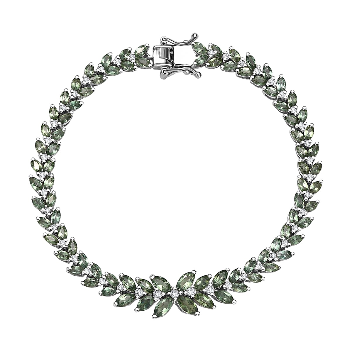 D'Joy Premium Malagasy Pine Apatite and White Zircon 10.20 ctw Whispering Leaves Bracelet in Rhodium Over Sterling Silver (6.50 In) image number 0