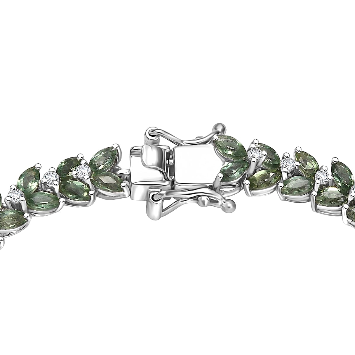D'Joy Premium Malagasy Pine Apatite and White Zircon 10.20 ctw Whispering Leaves Bracelet in Rhodium Over Sterling Silver (6.50 In) image number 3