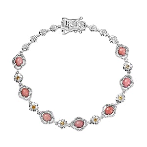 Karis Oregon Peach Opal and Multi Gemstone 2.50 ctw Floral Bracelet in Platinum Bond (8.00 In)
