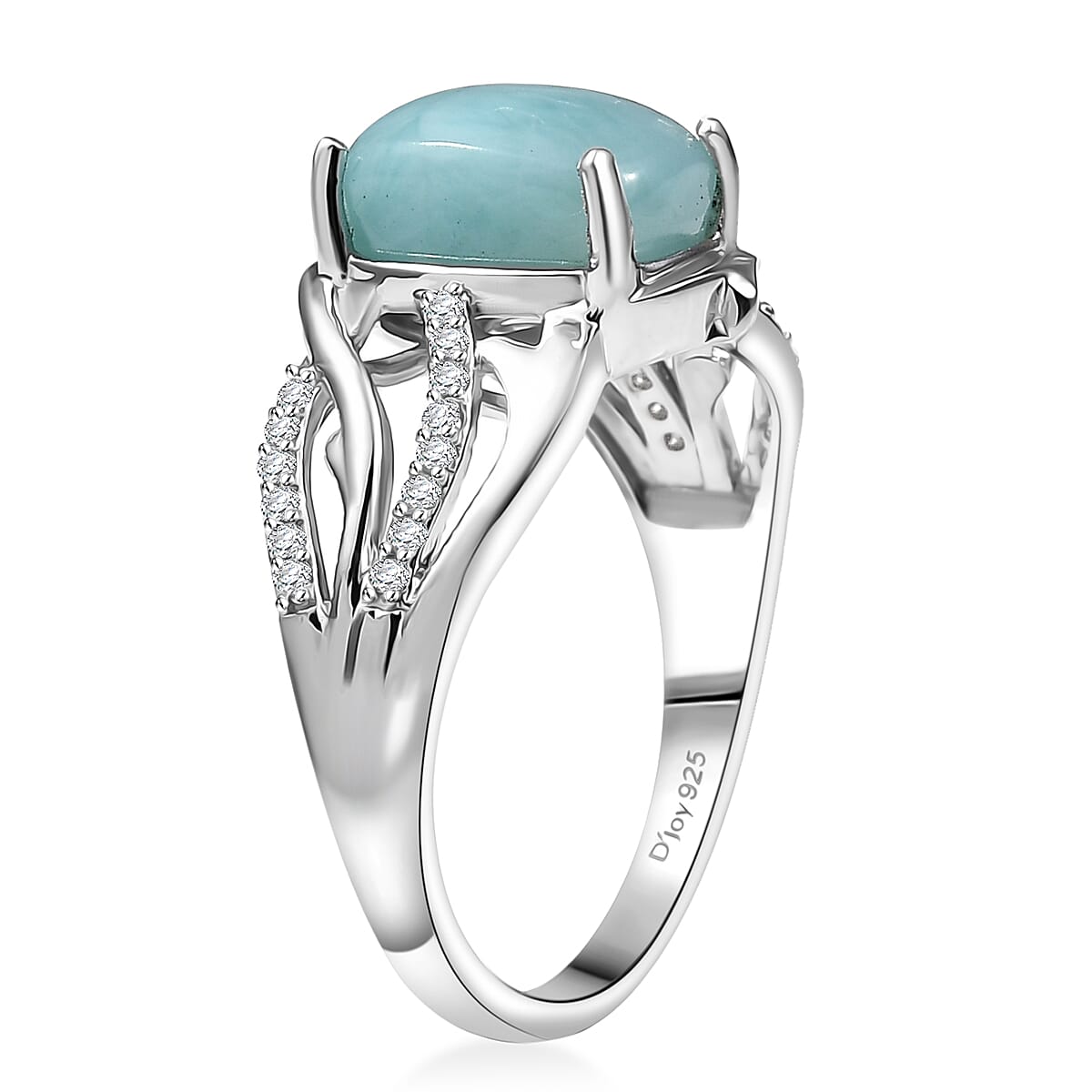 D'Joy Premium Larimar and White Zircon 2.90 ctw Ocean wave Ring in Rhodium Over Sterling Silver (Size 5.0) image number 3