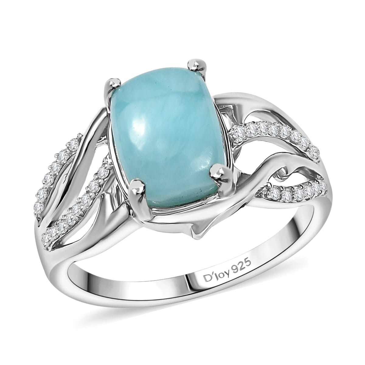 D'Joy Premium Larimar and White Zircon 2.90 ctw Ocean wave Ring in Rhodium Over Sterling Silver (Size 7.0) image number 0