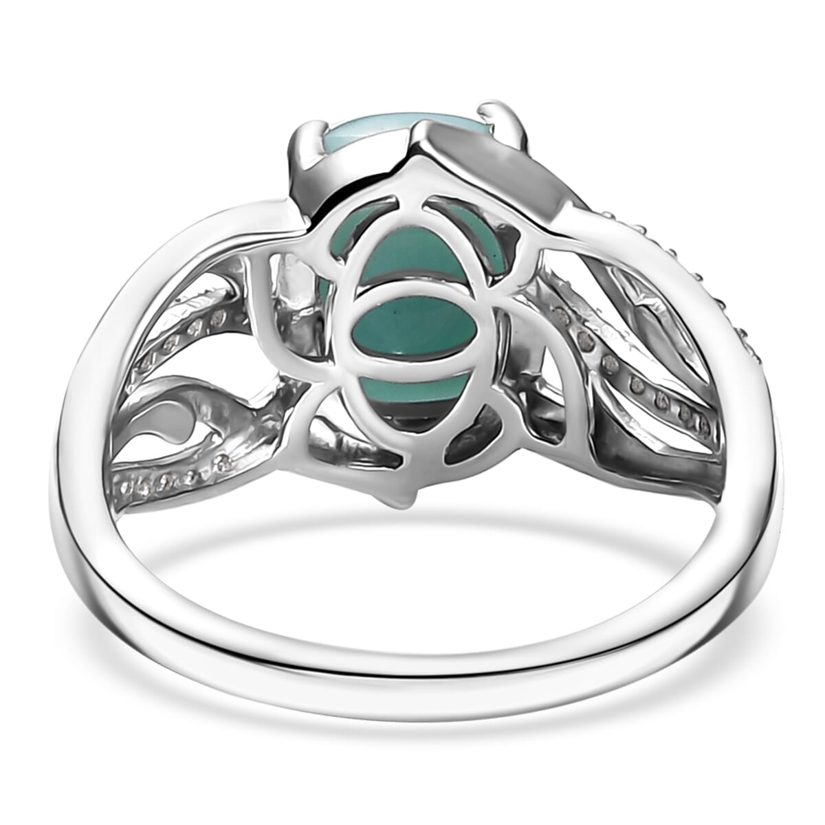 D'Joy Premium Larimar and White Zircon 2.90 ctw Ocean wave Ring in Rhodium Over Sterling Silver (Size 7.0) image number 4