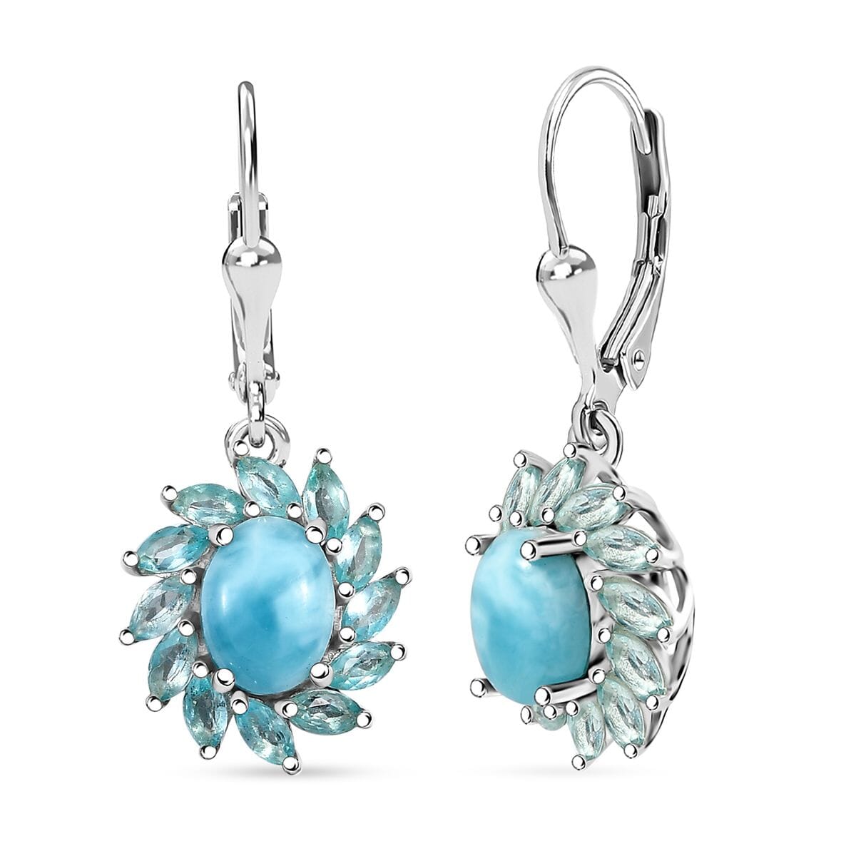D'Joy Premium Larimar and Apatite 5.10 ctw Bloom Earrings in Rhodium Over Sterling Silver image number 0