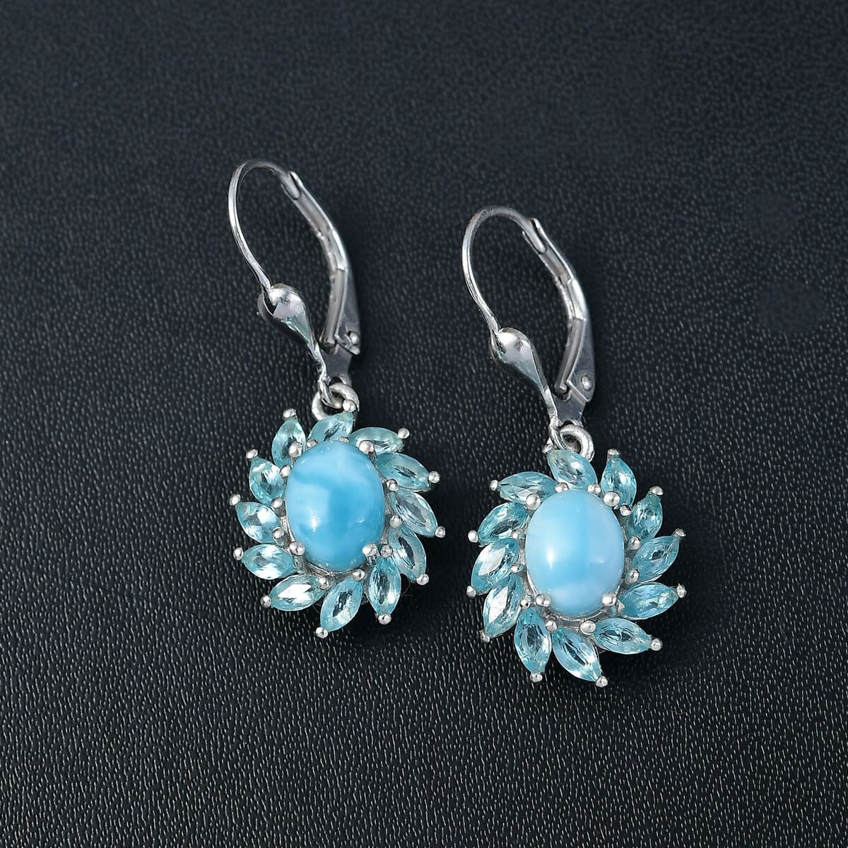 D'Joy Premium Larimar and Apatite 5.10 ctw Bloom Earrings in Rhodium Over Sterling Silver image number 1