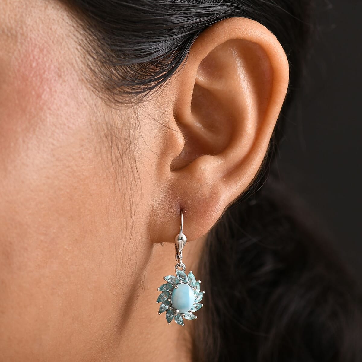 D'Joy Premium Larimar and Apatite 5.10 ctw Bloom Earrings in Rhodium Over Sterling Silver image number 2