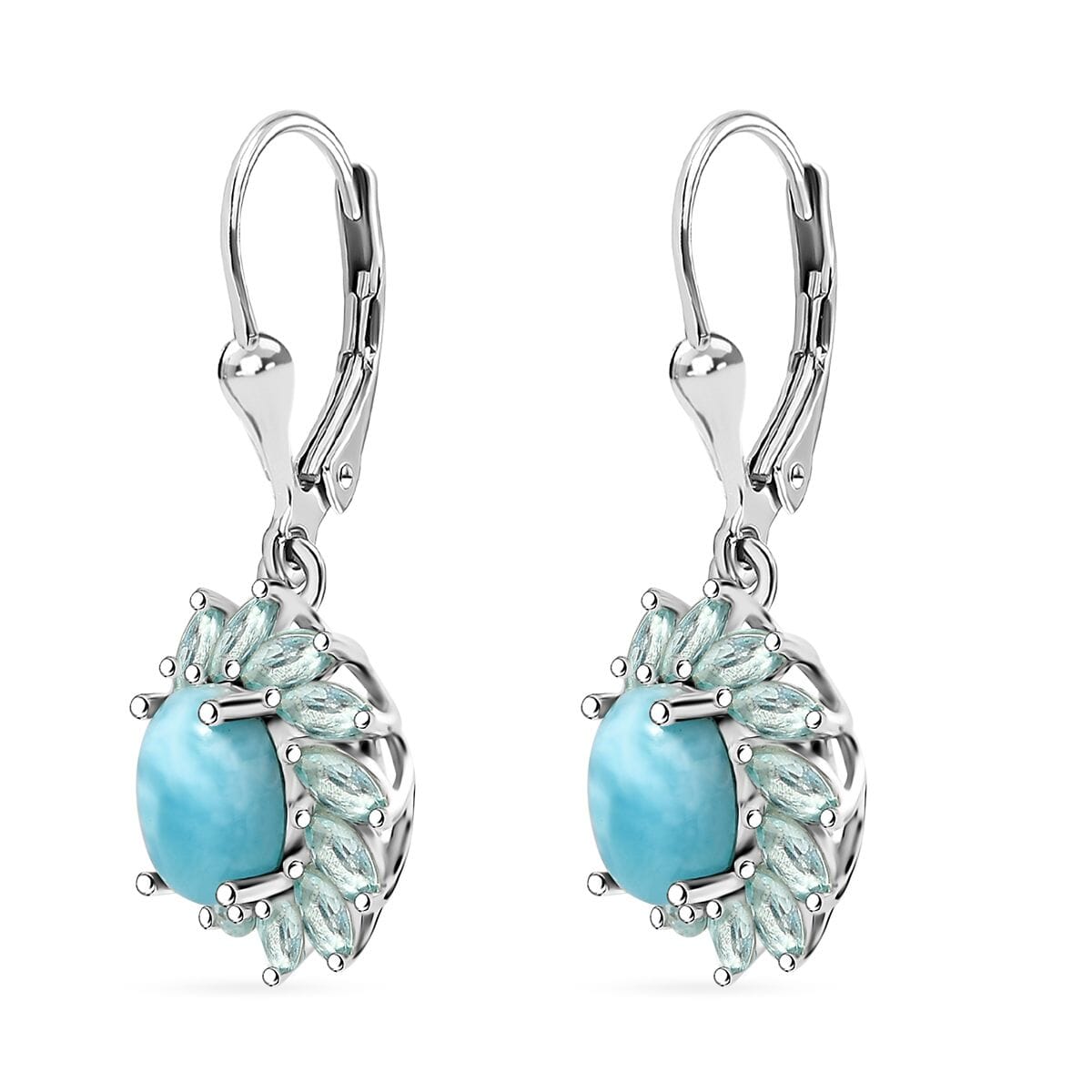 D'Joy Premium Larimar and Apatite 5.10 ctw Bloom Earrings in Rhodium Over Sterling Silver image number 3