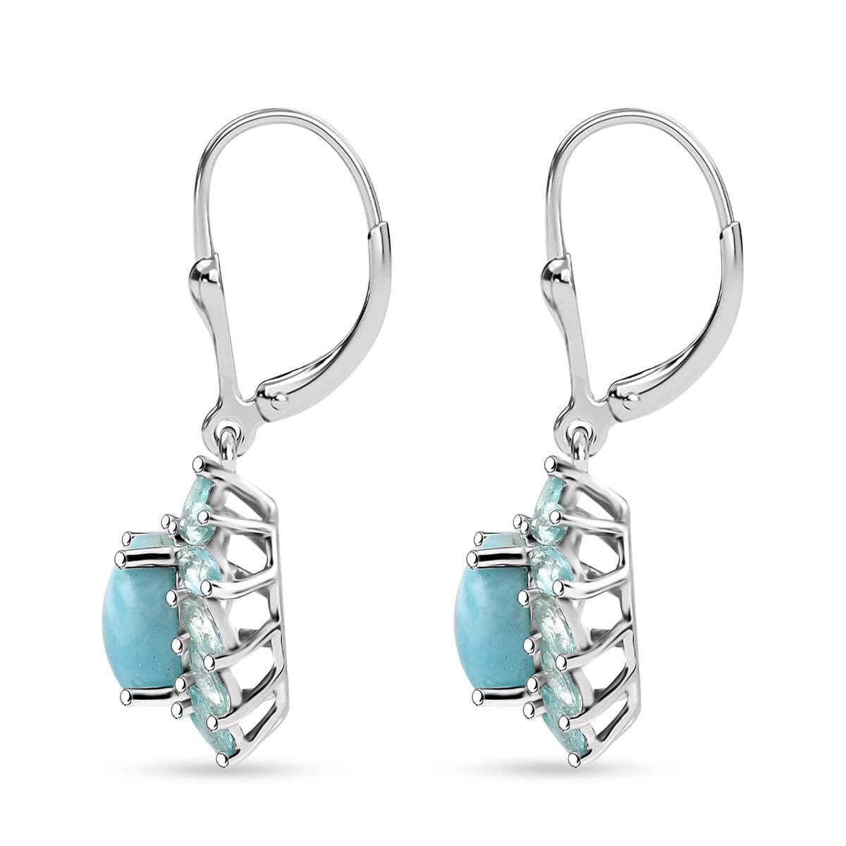 D'Joy Premium Larimar and Apatite 5.10 ctw Bloom Earrings in Rhodium Over Sterling Silver image number 4