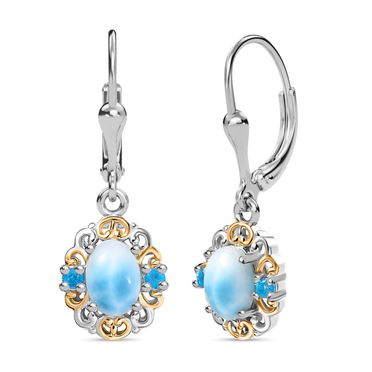 D'Joy Premium Larimar and Malgache Neon Apatite 2.15 ctw Filigree Earrings in 18K Vermeil YG and Rhodium Over Sterling Silver image number 0