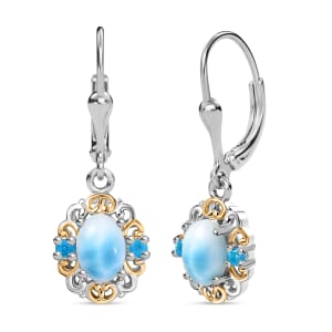 D'Joy Premium Larimar and Malgache Neon Apatite 2.15 ctw Filigree Earrings in 18K Vermeil YG and Rhodium Over Sterling Silver