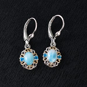 D'Joy Premium Larimar and Malgache Neon Apatite 2.15 ctw Filigree Earrings in 18K Vermeil YG and Rhodium Over Sterling Silver