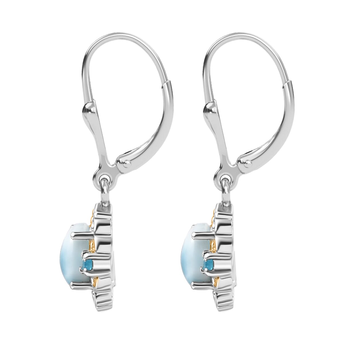 D'Joy Premium Larimar and Malgache Neon Apatite 2.15 ctw Filigree Earrings in 18K Vermeil YG and Rhodium Over Sterling Silver image number 3