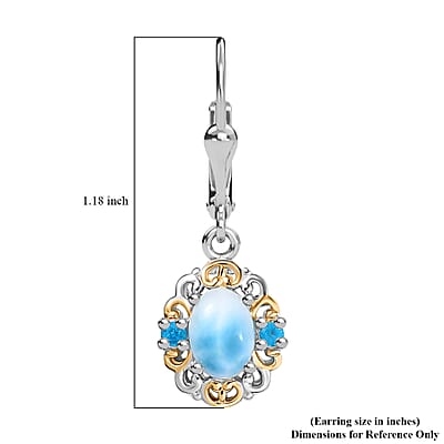 D'Joy Premium Larimar and Malgache Neon Apatite 2.15 ctw Filigree Earrings in 18K Vermeil YG and Rhodium Over Sterling Silver
