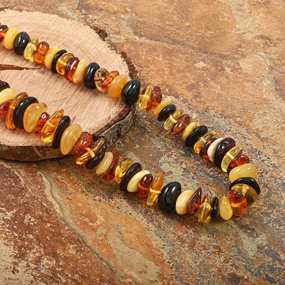 Multi Color Baltic Amber Chips Necklace 24 Inches image number 1