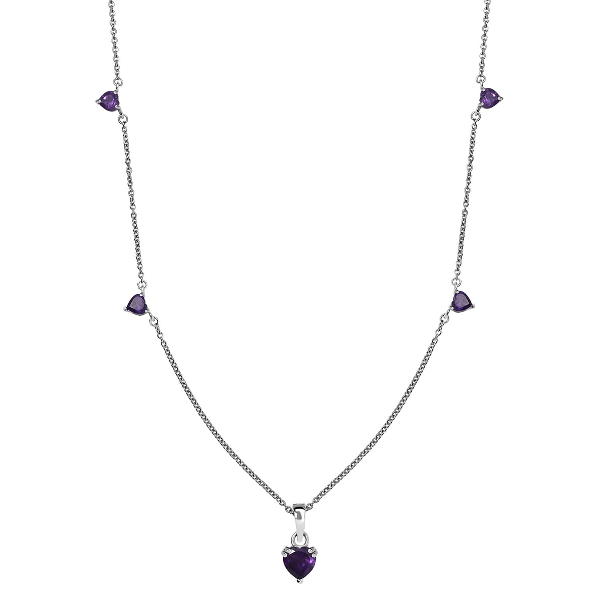 D'Joy African Amethyst 3.25 ctw Heart Necklace in Rhodium Over Sterling Silver 18 Inches image number 0