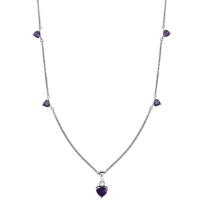 D'Joy African Amethyst 3.25 ctw Heart Necklace in Rhodium Over Sterling Silver 18 Inches