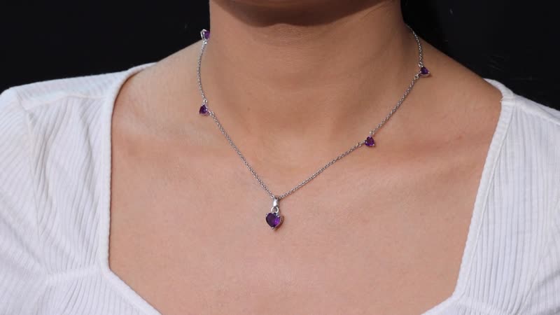 D'Joy African Amethyst 3.25 ctw Heart Necklace in Rhodium Over Sterling Silver 18 Inches