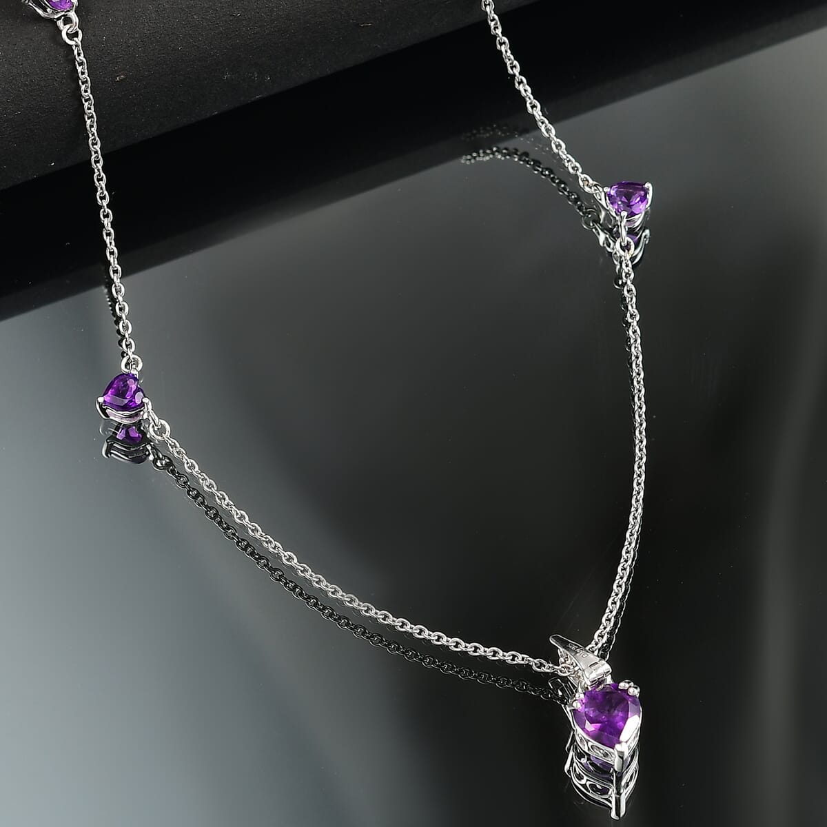 D'Joy African Amethyst 3.25 ctw Heart Necklace in Rhodium Over Sterling Silver 18 Inches image number 1