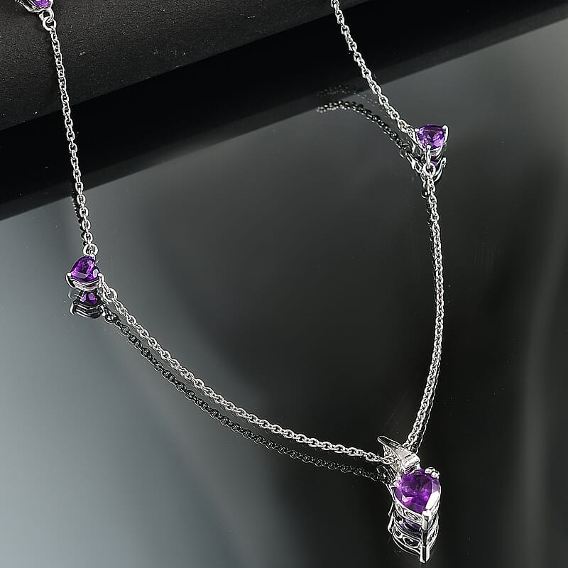 D'Joy African Amethyst 3.25 ctw Heart Necklace in Rhodium Over Sterling Silver 18 Inches