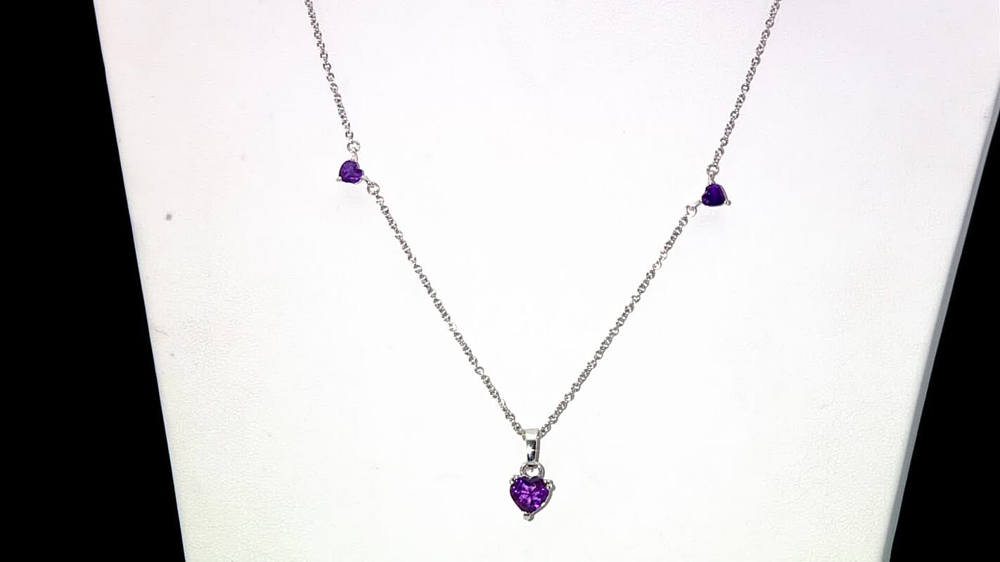 D'Joy African Amethyst 3.25 ctw Heart Necklace in Rhodium Over Sterling Silver 18 Inches