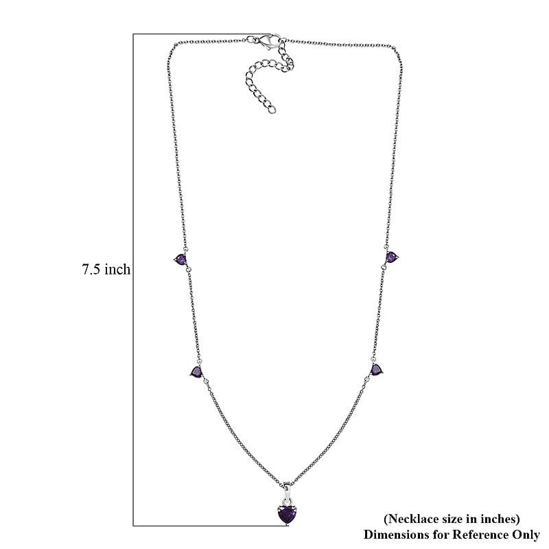 D'Joy African Amethyst 3.25 ctw Heart Necklace in Rhodium Over Sterling Silver 18 Inches