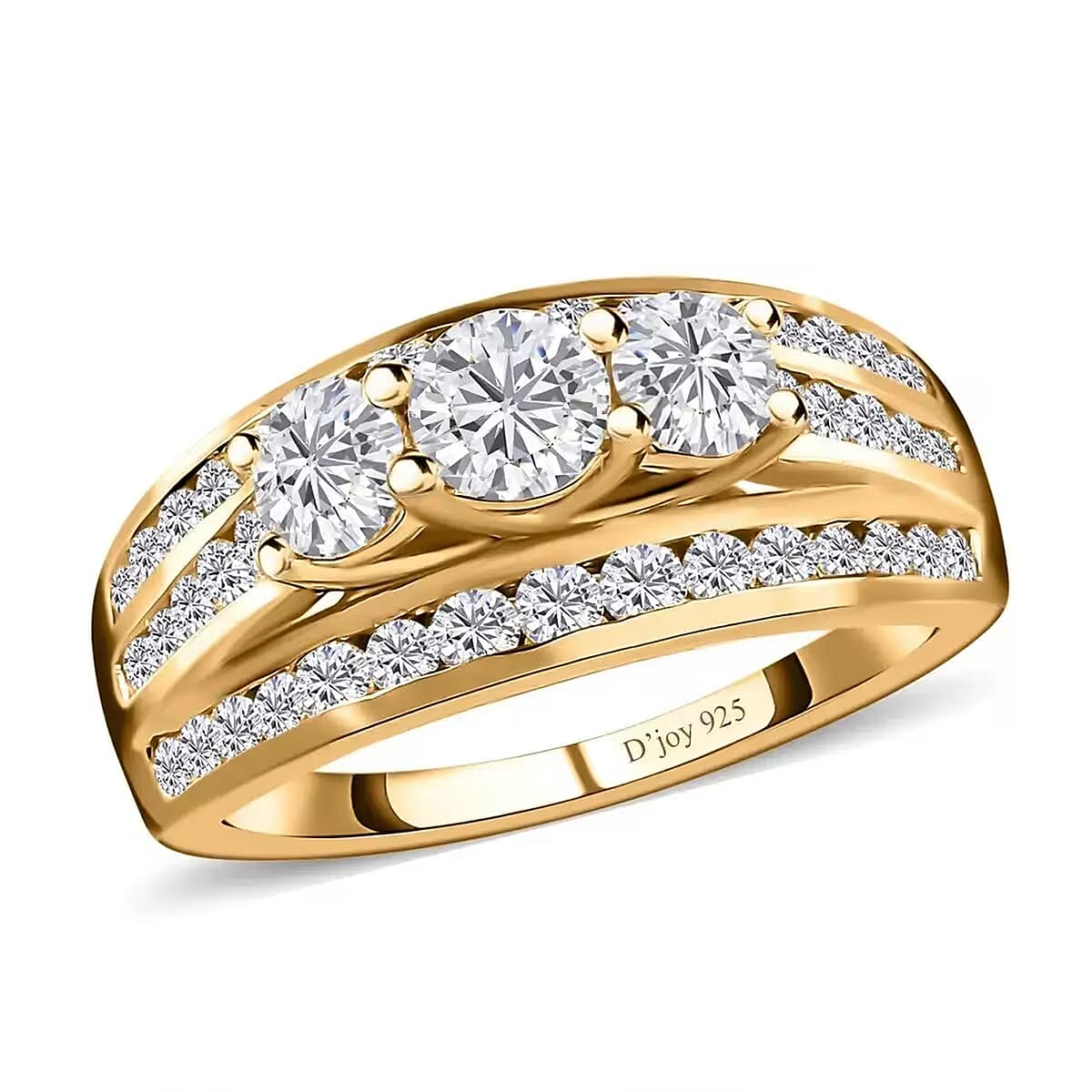 Luxuriant Lab Grown Diamond G-H I1 1.70 ctw Trinity Radiance Ring in 18K Vermeil Yellow Gold Over Sterling Silver (Size 10.0)  image number 0