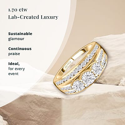 Luxuriant Lab Grown Diamond G-H I1 1.70 ctw Trinity Radiance Ring in 18K Vermeil Yellow Gold Over Sterling Silver (Size 10.0)