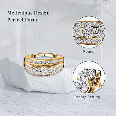 Luxuriant Lab Grown Diamond G-H I1 1.70 ctw Trinity Radiance Ring in 18K Vermeil Yellow Gold Over Sterling Silver (Size 10.0)