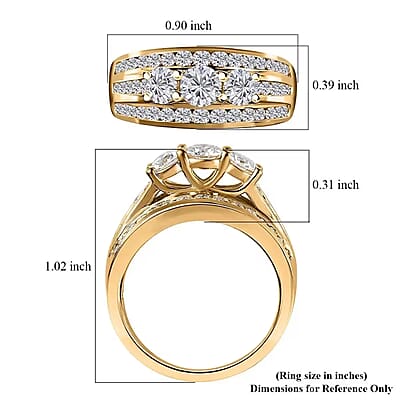Luxuriant Lab Grown Diamond G-H I1 1.70 ctw Trinity Radiance Ring in 18K Vermeil Yellow Gold Over Sterling Silver (Size 10.0)