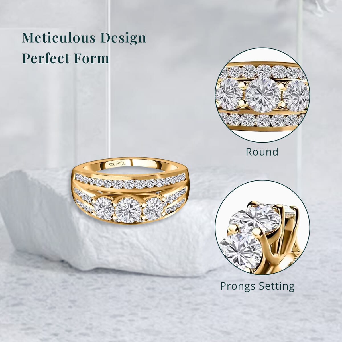 Luxuriant Lab Grown Diamond G-H I1 1.70 ctw Trinity Radiance Ring in 18K Vermeil Yellow Gold Over Sterling Silver (Size 7.0)  image number 5