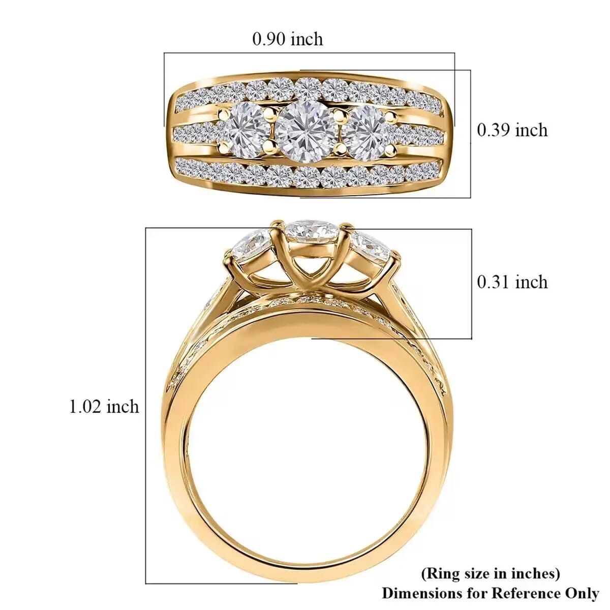 Luxuriant Lab Grown Diamond G-H I1 1.70 ctw Trinity Radiance Ring in 18K Vermeil Yellow Gold Over Sterling Silver (Size 7.0)  image number 7
