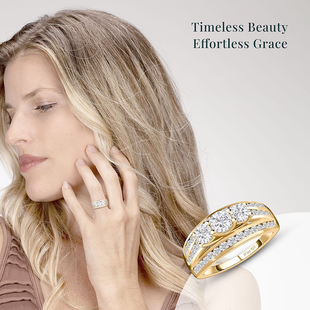 Luxuriant Lab Grown Diamond G-H I1 1.70 ctw Trinity Radiance Ring in 18K Vermeil Yellow Gold Over Sterling Silver (Size 9.0)  image number 1