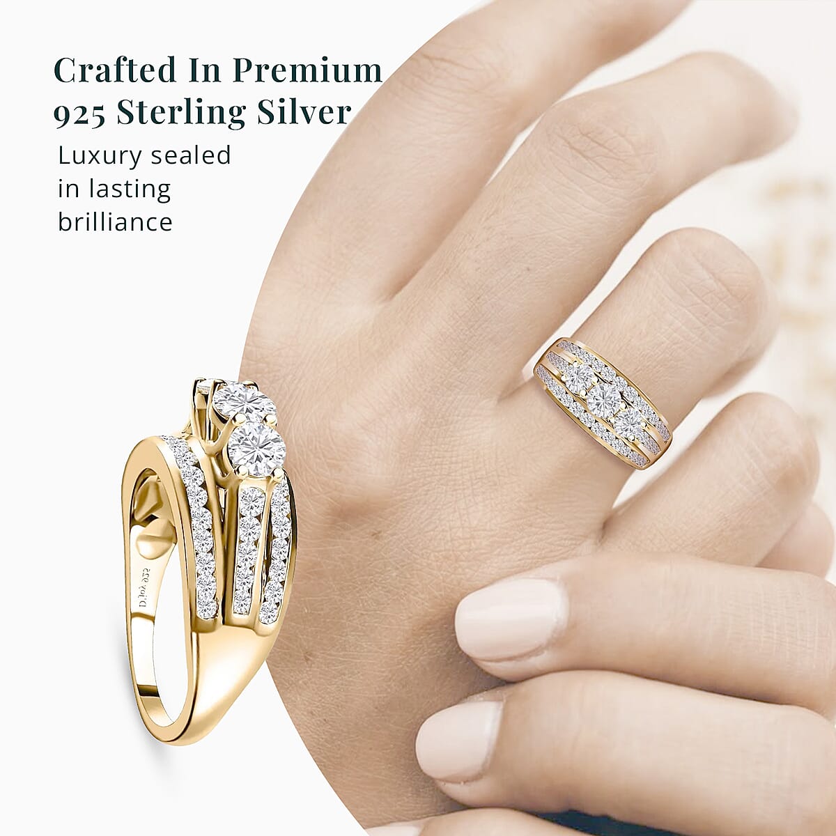 Luxuriant Lab Grown Diamond G-H I1 1.70 ctw Trinity Radiance Ring in 18K Vermeil Yellow Gold Over Sterling Silver (Size 9.0)  image number 4