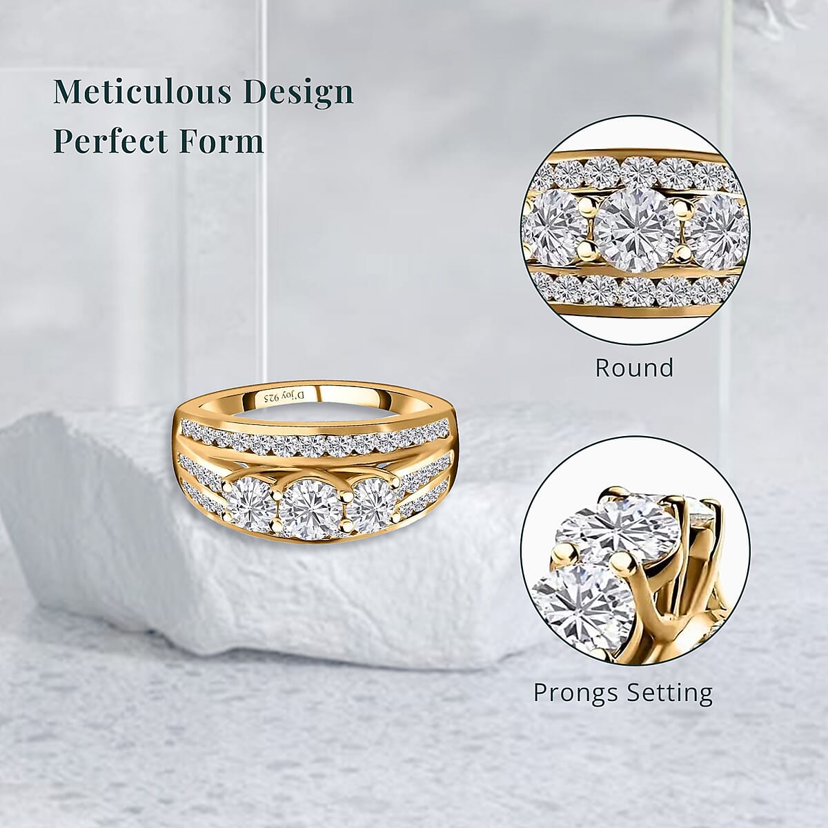 Luxuriant Lab Grown Diamond G-H I1 1.70 ctw Trinity Radiance Ring in 18K Vermeil Yellow Gold Over Sterling Silver (Size 9.0)  image number 5