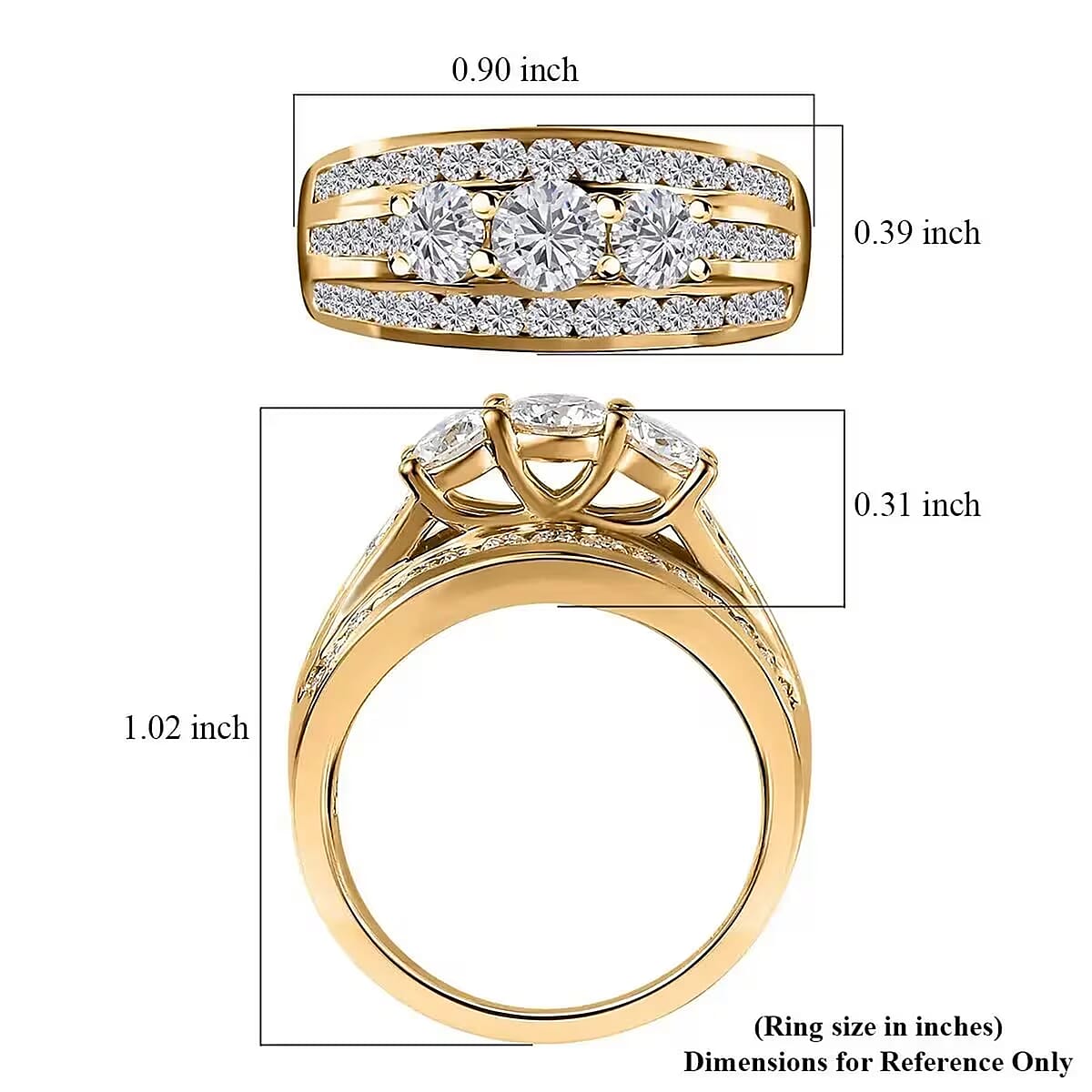 Luxuriant Lab Grown Diamond G-H I1 1.70 ctw Trinity Radiance Ring in 18K Vermeil Yellow Gold Over Sterling Silver (Size 9.0)  image number 7