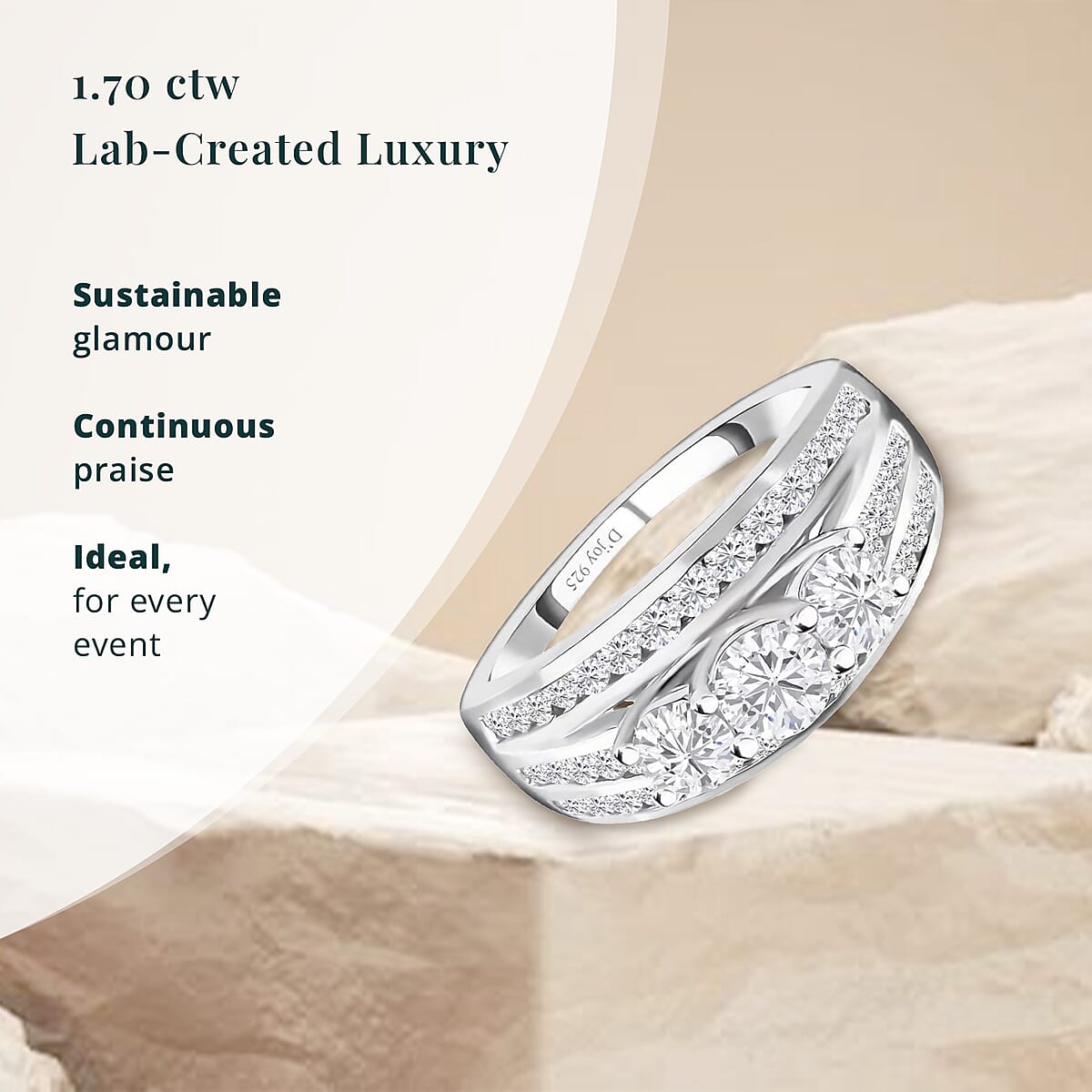 Luxuriant Lab Grown Diamond G-H I1 1.70 ctw Trinity Radiance Ring in Rhodium Over Sterling Silver (Size 6.0) image number 2