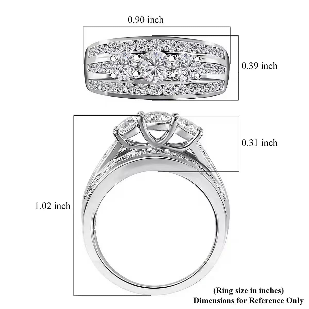 Luxuriant Lab Grown Diamond G-H I1 1.70 ctw Trinity Radiance Ring in Rhodium Over Sterling Silver (Size 6.0) image number 7