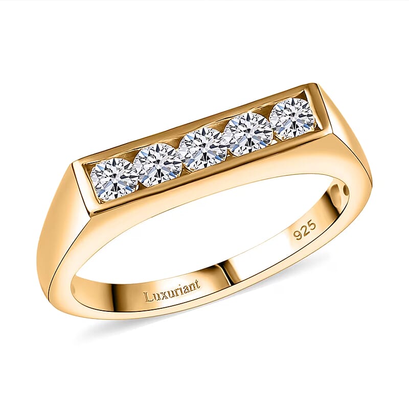 Luxuriant Lab Grown Diamond G-H SI 0.50 ctw Men's Ring in 18K Vermeil Yellow Gold Over Sterling Silver (Size 10.0)