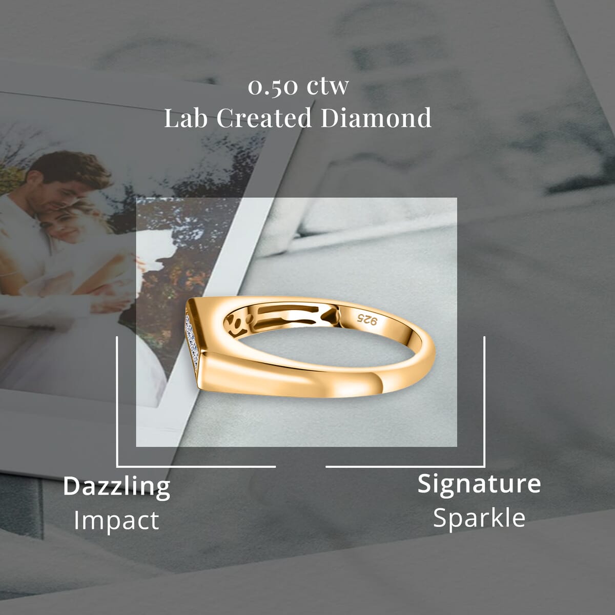 Luxuriant Lab Grown Diamond G-H SI 0.50 ctw Men's Ring in 18K Vermeil Yellow Gold Over Sterling Silver (Size 12.0) image number 4