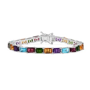 D'Joy Multi Gemstone 16.30 ctw Rainbow Bracelet in Rhodium Over Sterling Silver (6.50 In)