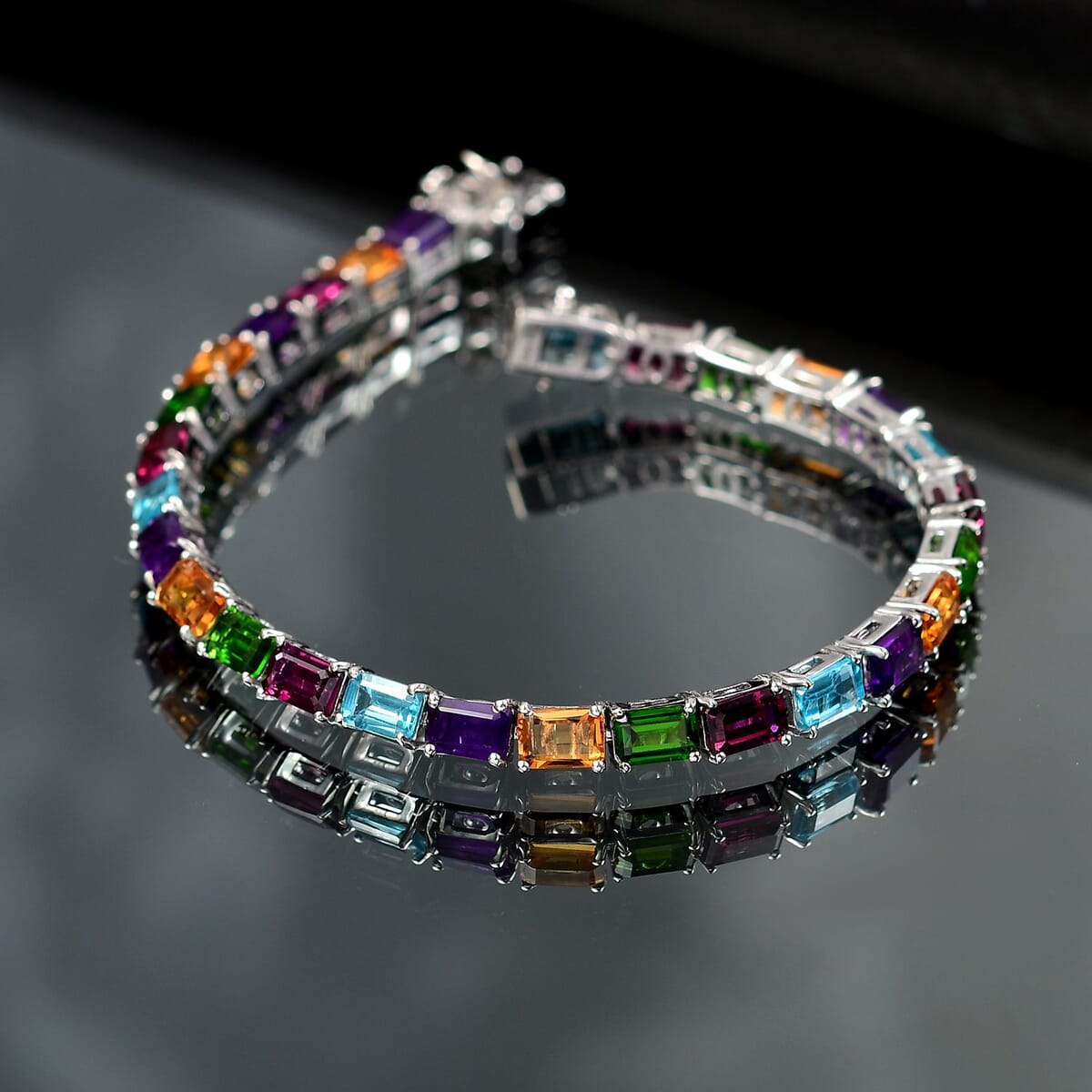 D'Joy Multi Gemstone 16.30 ctw Rainbow Bracelet in Rhodium Over Sterling Silver (6.50 In) image number 1