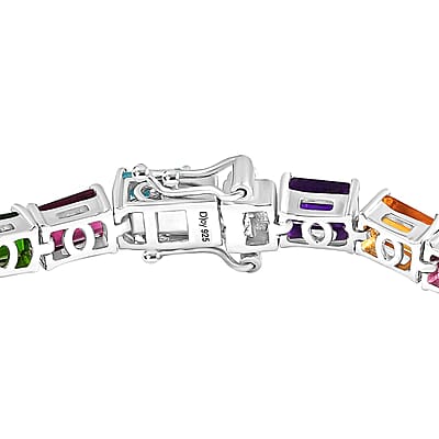 D'Joy Multi Gemstone 16.30 ctw Rainbow Bracelet in Rhodium Over Sterling Silver (6.50 In)