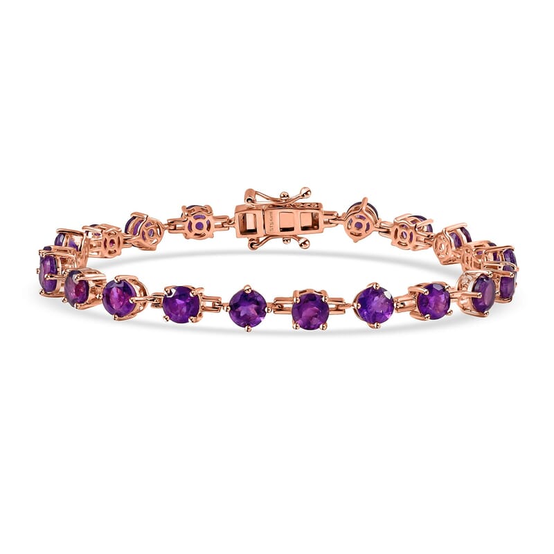 Karis African Amethyst Classic Tennis Bracelet in 18K RG Plated (6.50 In) 8.60 ctw