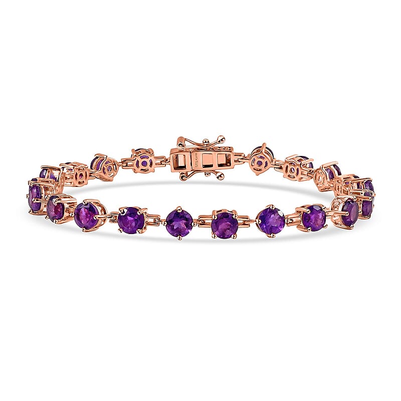 Karis African Amethyst Classic Tennis Bracelet in 18K RG Plated (6.50 In) 8.60 ctw