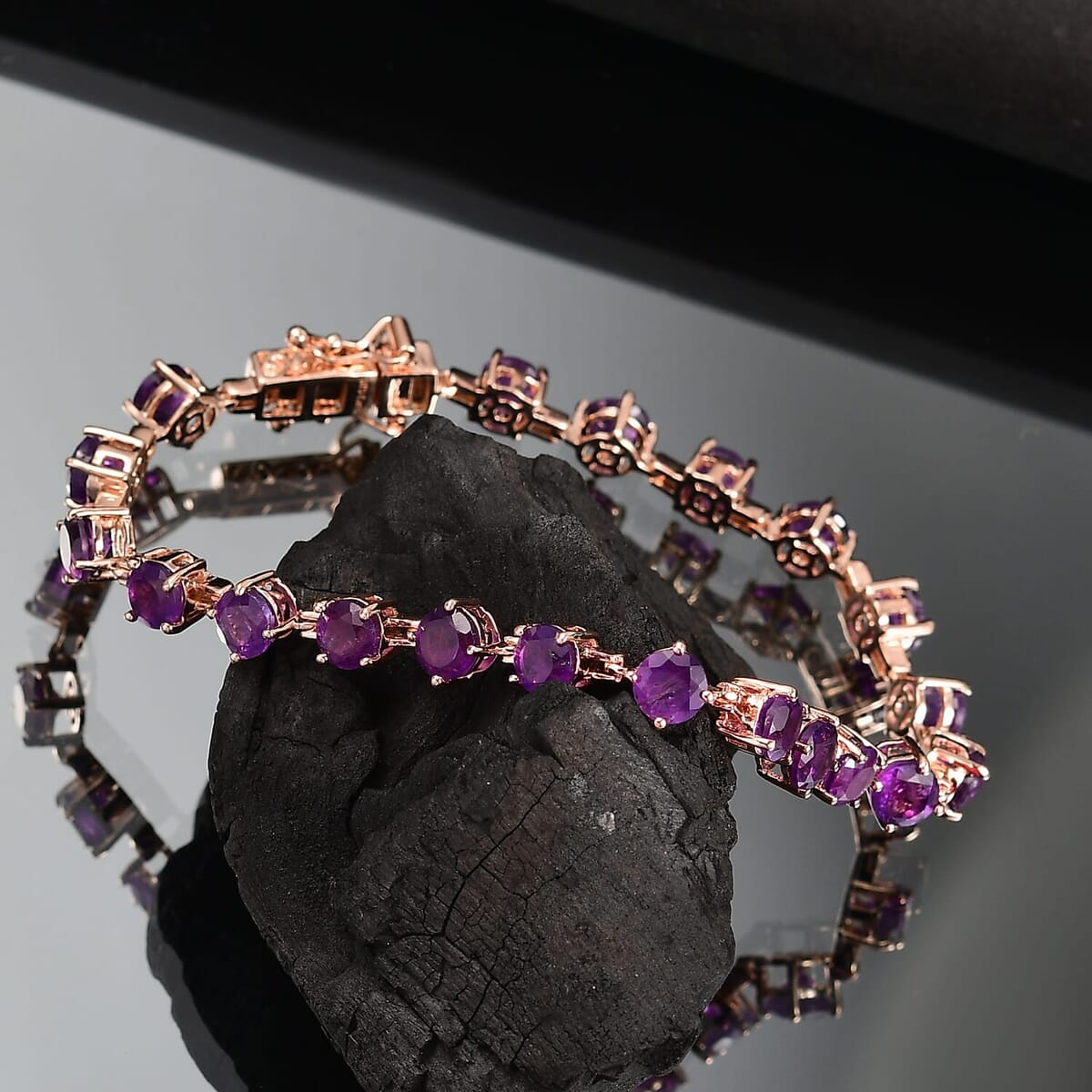 Karis African Amethyst Classic Tennis Bracelet in 18K RG Plated (6.50 In) 8.60 ctw image number 1