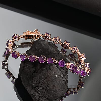 Karis African Amethyst Classic Tennis Bracelet in 18K RG Plated (6.50 In) 8.60 ctw